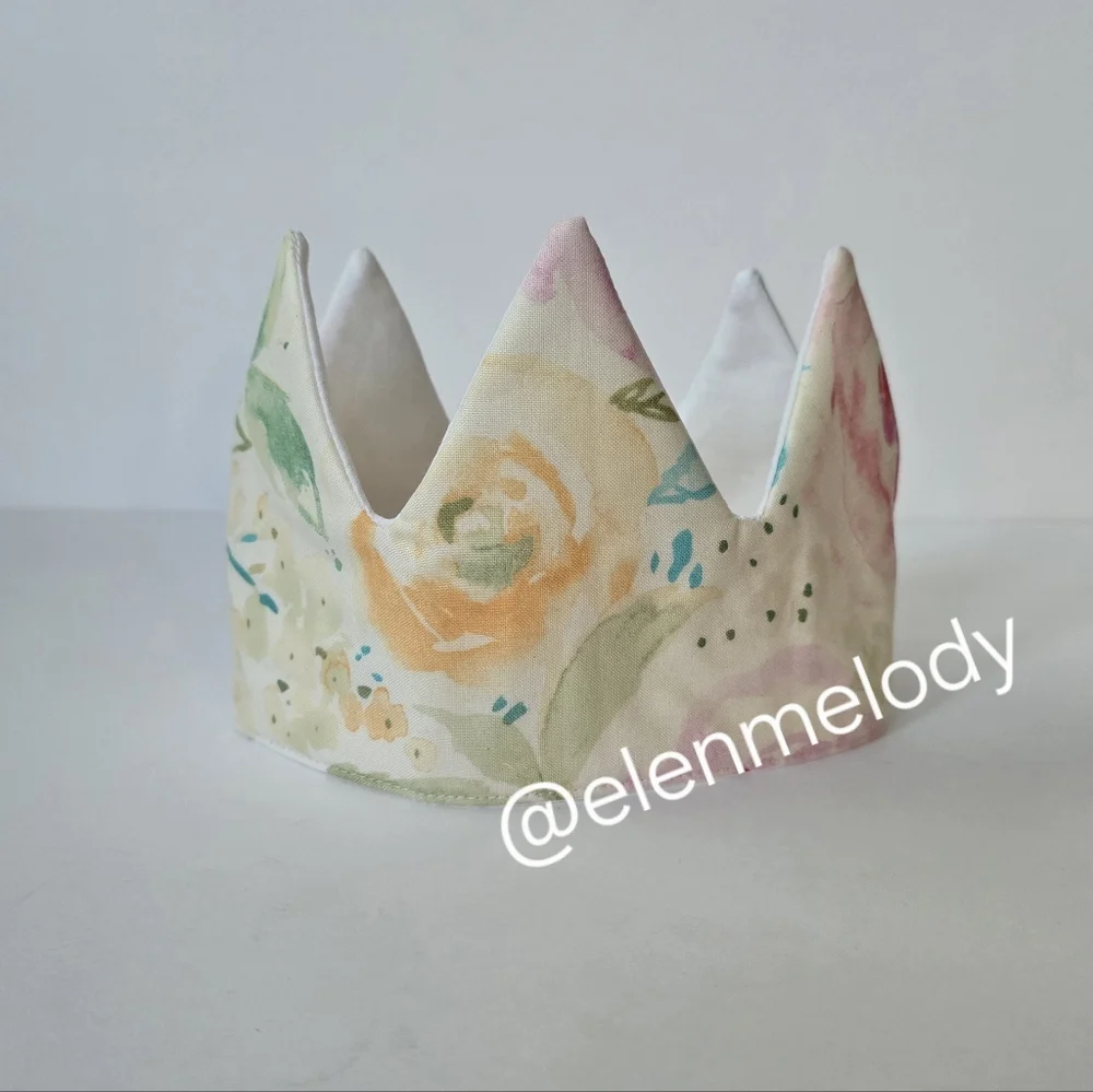 NEW Handmade Cotton Floral Print Fabric Baby Girl Birthday Crown
